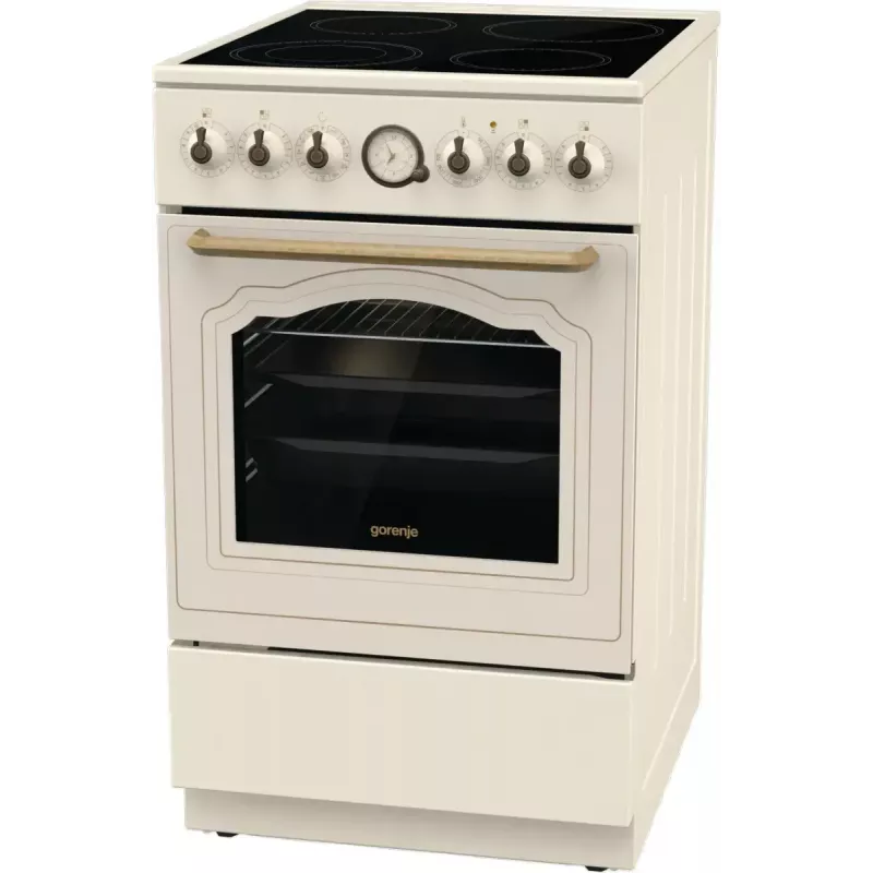 Cocina independiente Gorenje GECS5B70CLI, placa vitrocerámica eléctrica 4 zonas, horno 70 L, marfil, 500 mm de ancho