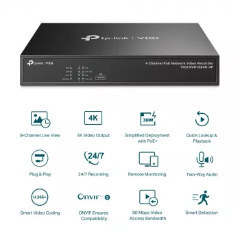 TP-Link VIGI grabador de vídeo en red PoE+ de 4 canales