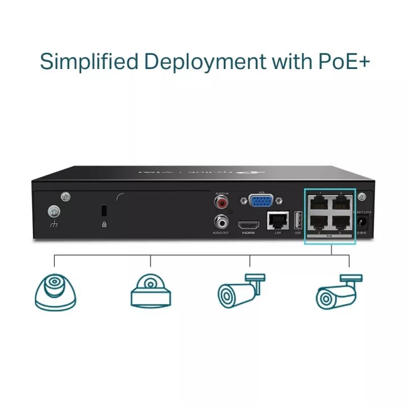 TP-Link VIGI grabador de vídeo en red PoE+ de 4 canales