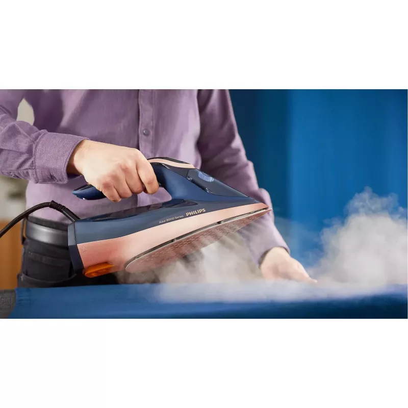 Plancha de vapor Philips Azur 8000 Series DST8050/20 — 3000 W, 0,35 L, suela SteamGlide Elite, 85 g/min vapor continuo, 260 g/min golpe de vapor