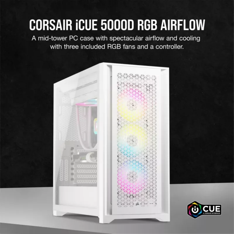 Caja de PC Corsair iCUE 5000D RGB Airflow semitorre blanca