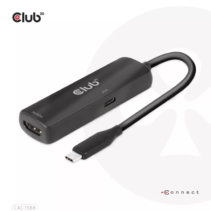Adaptador activo CLUB3D USB Gen2 Type-C a HDMI™ 8K60Hz o 4K120Hz HDR10+ con DSC1.2 con Power Delivery 3.0 M/H