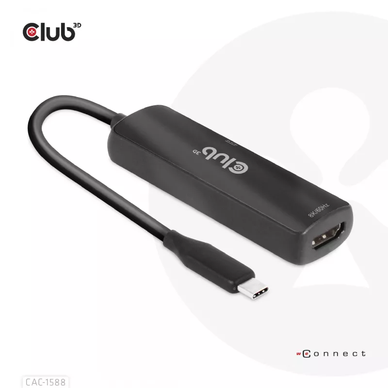 Adaptador activo CLUB3D USB Gen2 Type-C a HDMI™ 8K60Hz o 4K120Hz HDR10+ con DSC1.2 con Power Delivery 3.0 M/H