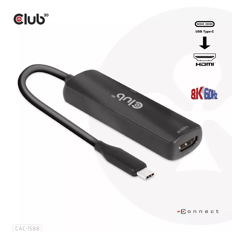 Adaptador activo CLUB3D USB Gen2 Type-C a HDMI™ 8K60Hz o 4K120Hz HDR10+ con DSC1.2 con Power Delivery 3.0 M/H
