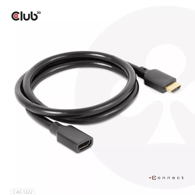 Club 3D CAC-1322 cable alargador Ultra High Speed HDMI 2.1, 4K, macho/hembra, 1 m, negro