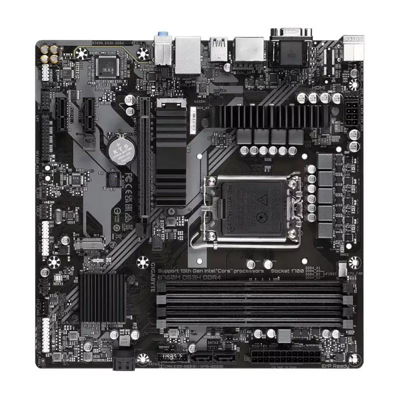 Placa base GIGABYTE B760M DS3H DDR4 Micro ATX, Intel LGA 1700, 4x DIMM, 128GB, 2.5Gb LAN, 2x M.2, HDMI+DP
