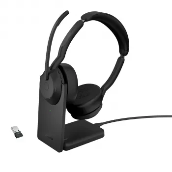 Jabra Evolve2 55 - Link380a UC Stereo (incl. base de carga), inalámbrico, oficina/call center, 20 - 20000 Hz, 130 g, auriculares, negro