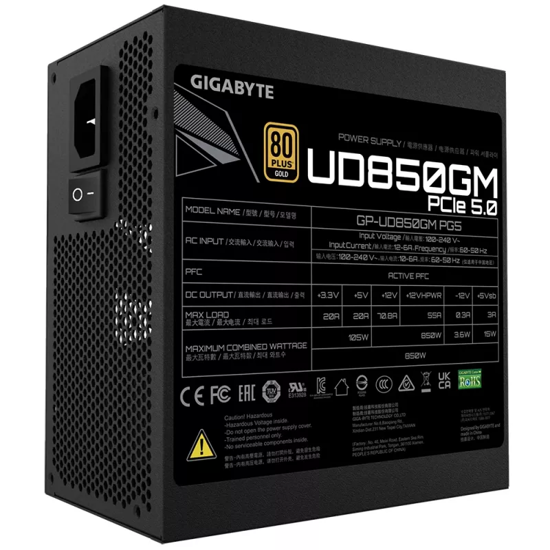 Fuente de alimentación GIGABYTE GP-UD850GM PG5 850 W 20+4 pin ATX ATX negra