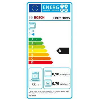 Horno eléctrico empotrable Bosch Serie 2 HBF010BV1S — 66 L, mandos giratorios, lámpara halógena, clase A, blanco