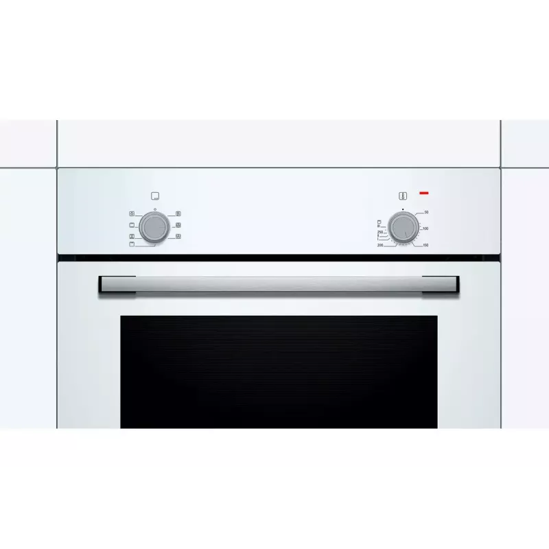 Horno eléctrico empotrable Bosch Serie 2 HBF010BV1S — 66 L, mandos giratorios, lámpara halógena, clase A, blanco