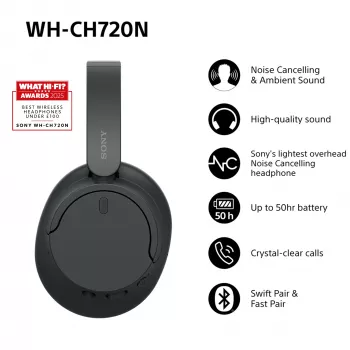 Sony WH-CH720N Auriculares inalámbricos con cancelación de ruido, negro (WHCH720NB.CE7)