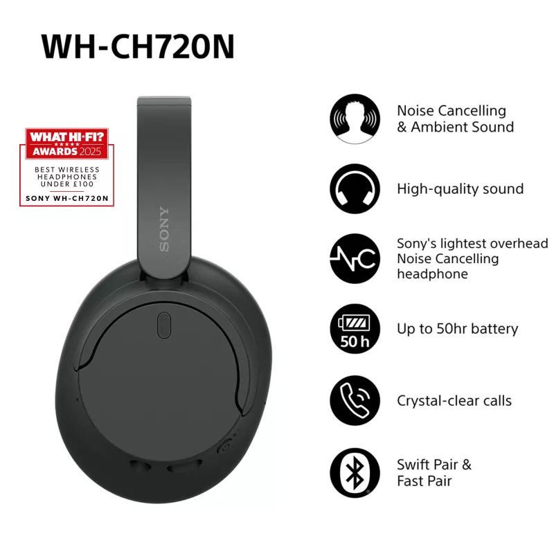 Sony WH-CH720N Auriculares inalámbricos con cancelación de ruido, negro (WHCH720NB.CE7)