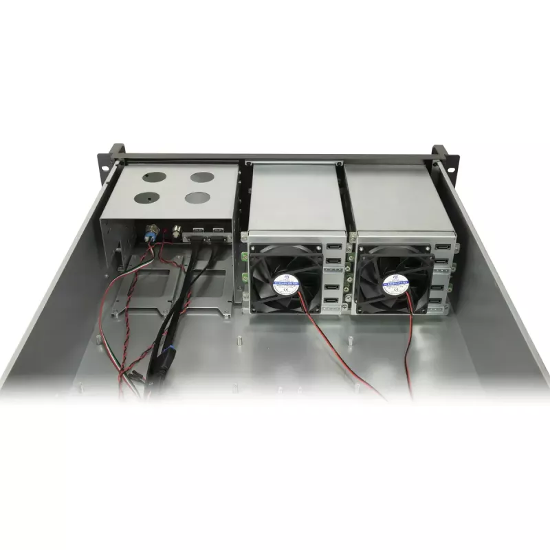 Inter-Tech IPC 3U-3508 chasis para servidor de almacenamiento, rack 48,3 cm 3U, ATX, SATA/SAS Hot-Swap, 2x bahías externas de 5,25 pulgadas, sin fuente de alimentación, negro