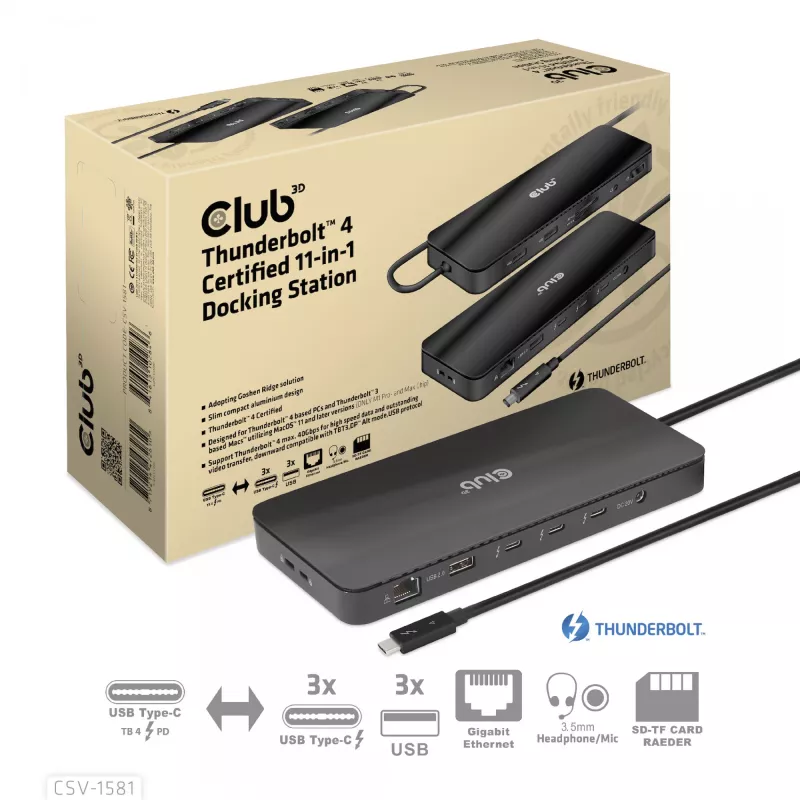 Base de acoplamiento CLUB3D Thunderbolt 4 Certified 11-en-1 140W