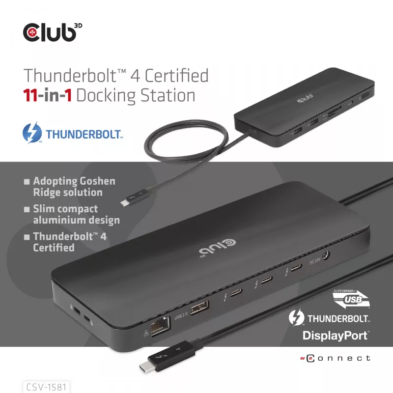 Base de acoplamiento CLUB3D Thunderbolt 4 Certified 11-en-1 140W