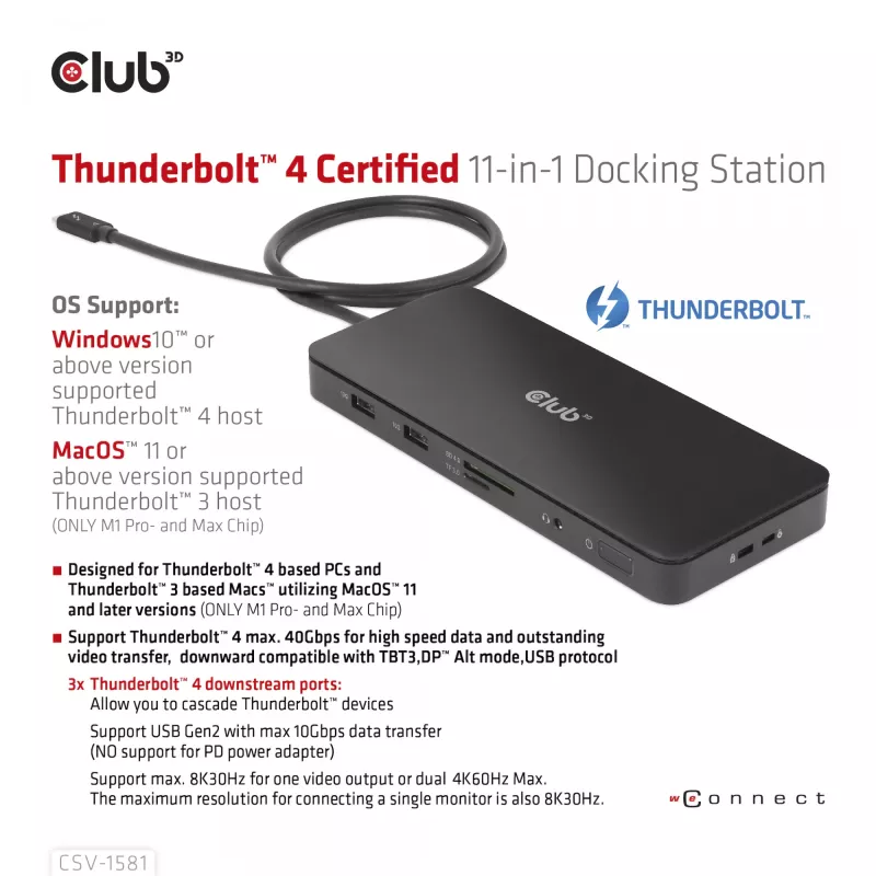 Base de acoplamiento CLUB3D Thunderbolt 4 Certified 11-en-1 140W
