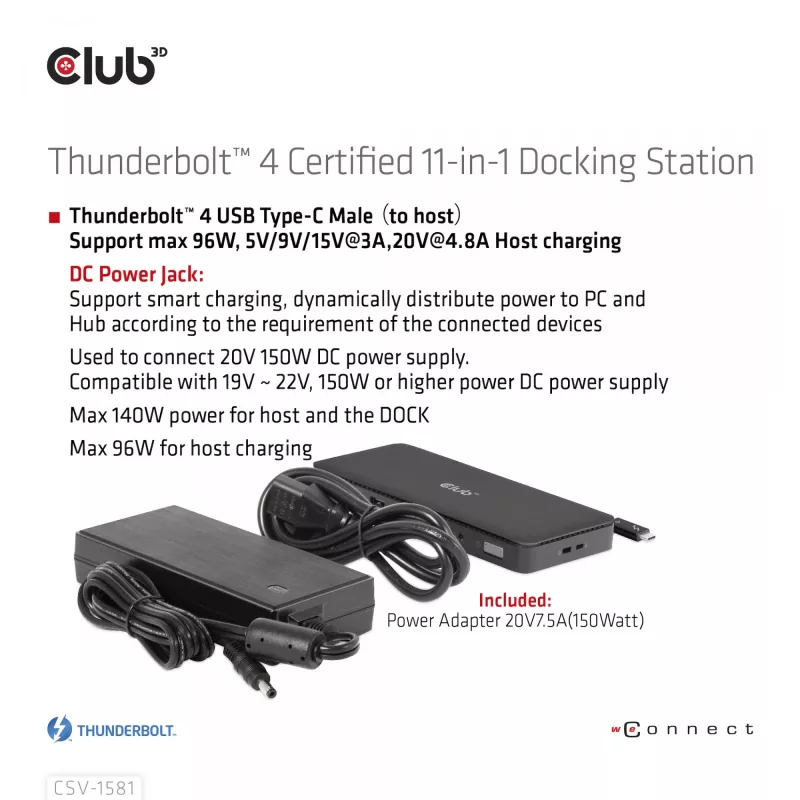 Base de acoplamiento CLUB3D Thunderbolt 4 Certified 11-en-1 140W