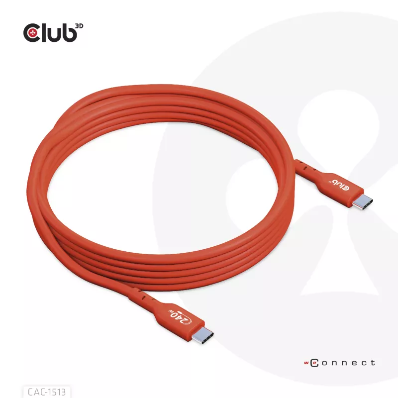 Cable de datos bidireccional CLUB3D USB2 Type-C certificado USB-IF 480Mb, PD 240W(48V/5A) EPR M/M 3m / 9.84 ft