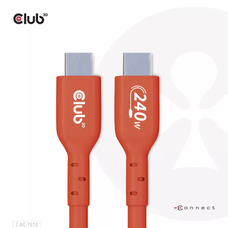 Cable de datos bidireccional CLUB3D USB2 Type-C certificado USB-IF 480Mb, PD 240W(48V/5A) EPR M/M 3m / 9.84 ft