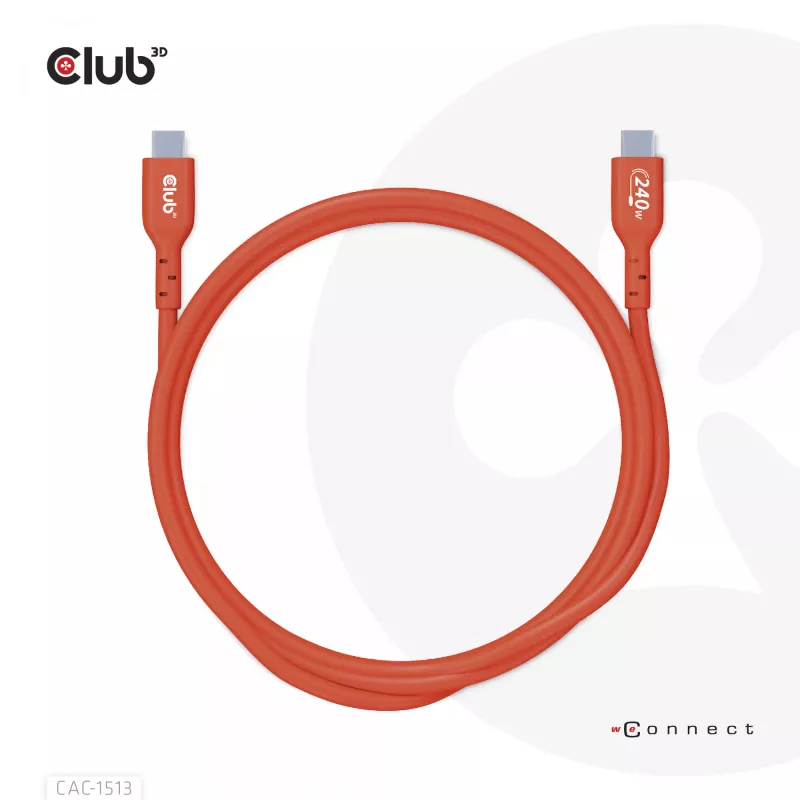 Cable de datos bidireccional CLUB3D USB2 Type-C certificado USB-IF 480Mb, PD 240W(48V/5A) EPR M/M 3m / 9.84 ft