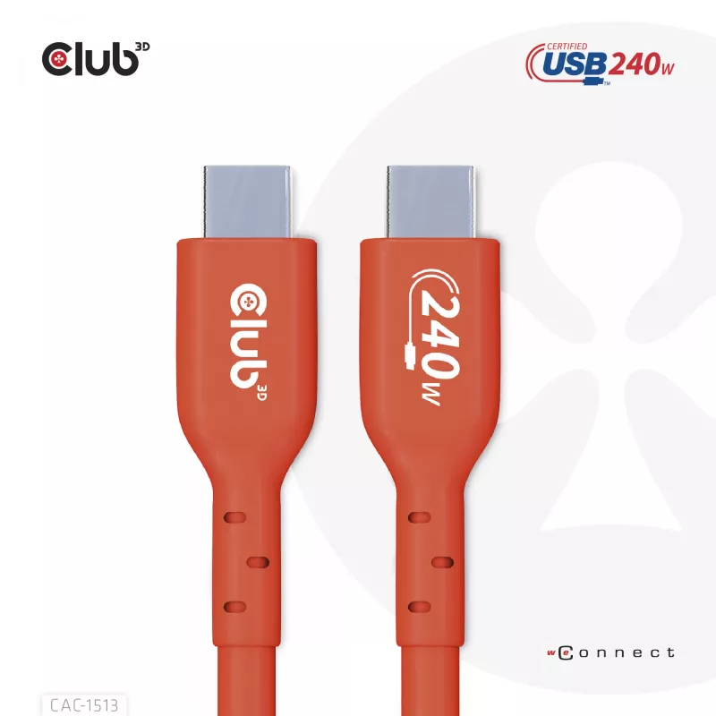 Cable de datos bidireccional CLUB3D USB2 Type-C certificado USB-IF 480Mb, PD 240W(48V/5A) EPR M/M 3m / 9.84 ft