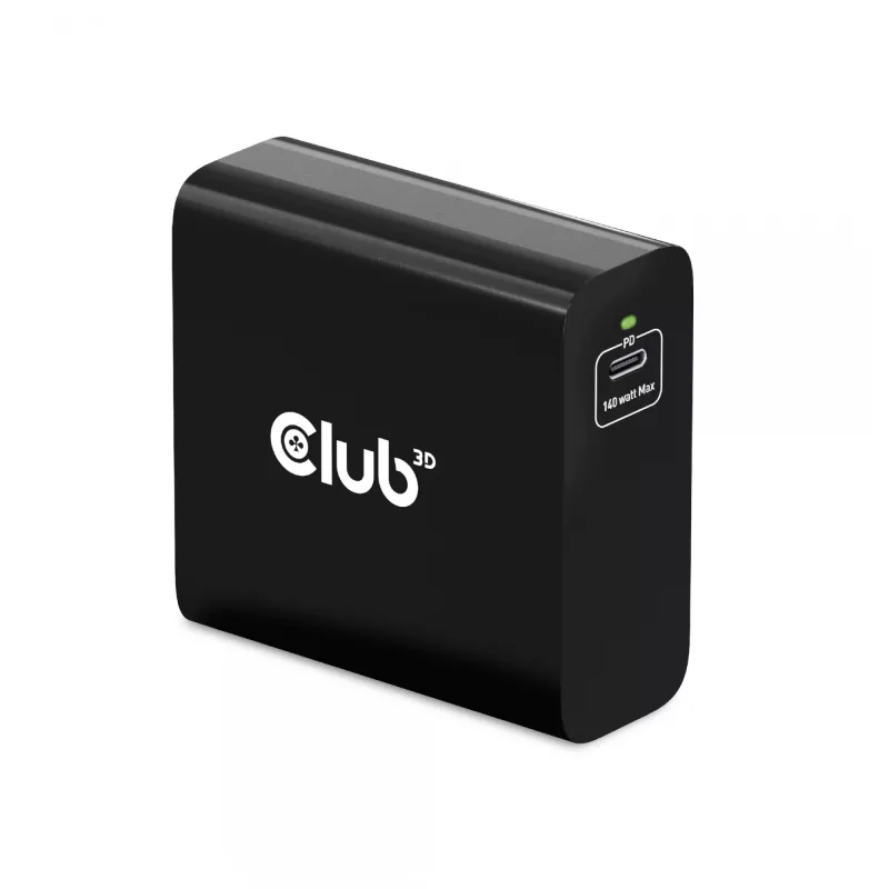 Cargador de viaje CLUB3D 140 W tecnología GaN, puerto único USB Type-C, compatible con Power Delivery (PD) 3.1