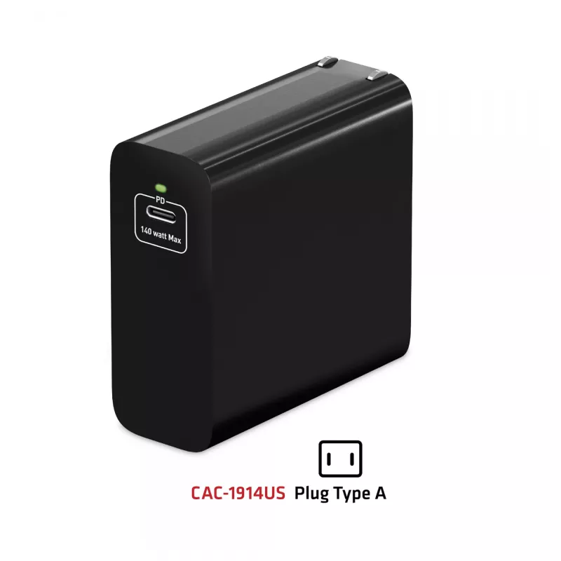 Cargador de viaje CLUB3D 140 W tecnología GaN, puerto único USB Type-C, compatible con Power Delivery (PD) 3.1