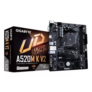 Placa base GIGABYTE A520M K V2 - Compatible con CPUs AMD Ryzen 5000 Serie AM4, hasta 5100MHz DDR4 (OC), PCIe Gen3 x4 M.2, GbE LAN, USB 3.2 Gen 1
