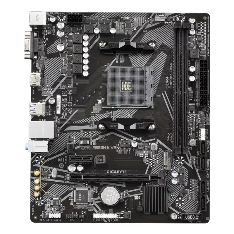 Placa base GIGABYTE A520M K V2 - Compatible con CPUs AMD Ryzen 5000 Serie AM4, hasta 5100MHz DDR4 (OC), PCIe Gen3 x4 M.2, GbE LAN, USB 3.2 Gen 1