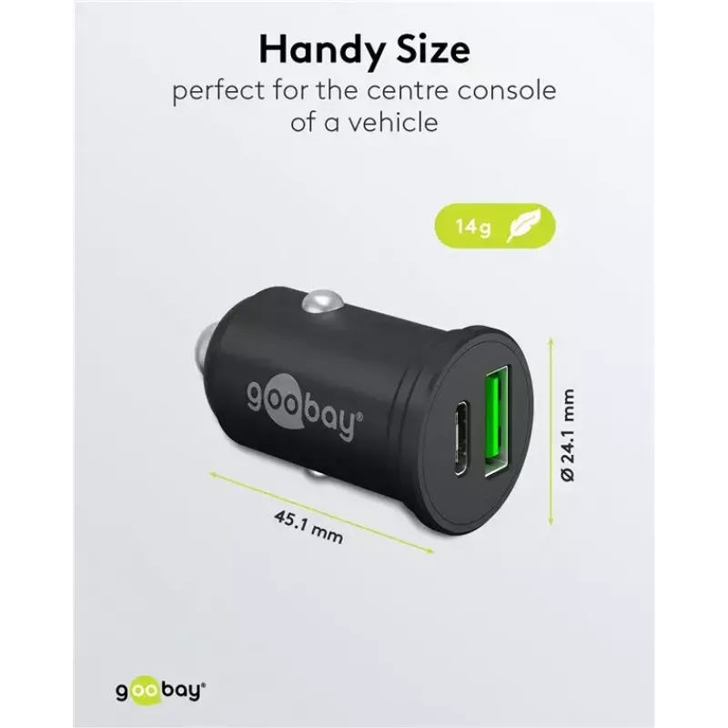 Cargador rápido de coche Goobay Dual-USB USB-C PD 45W negro