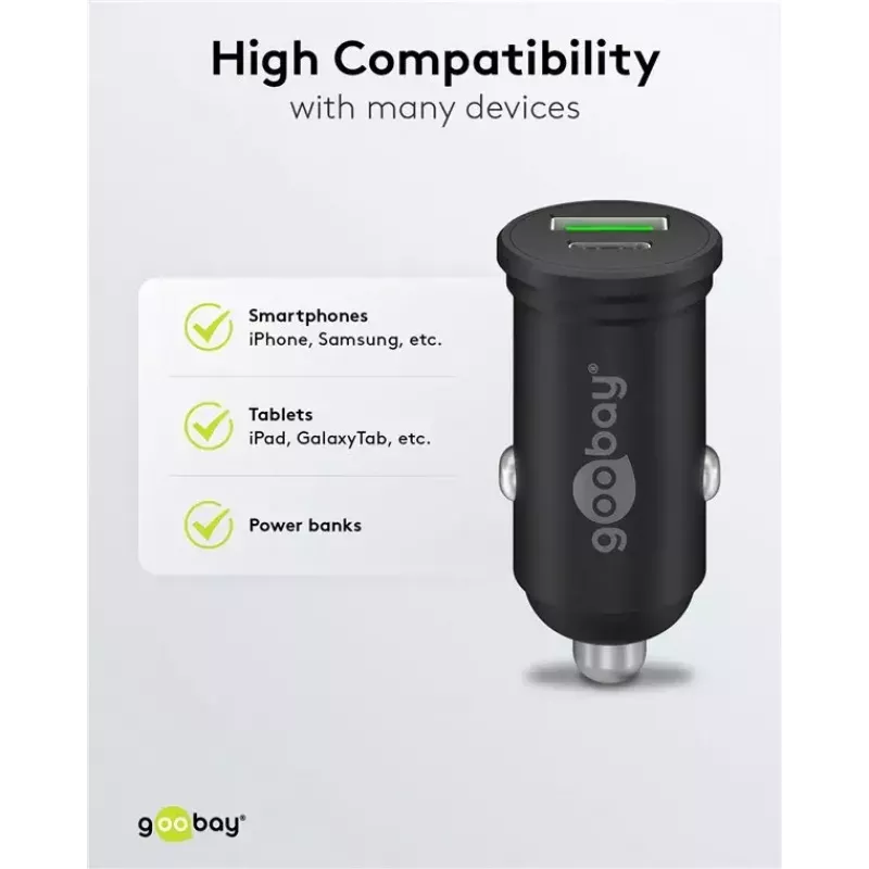 Cargador rápido de coche Goobay Dual-USB USB-C PD 45W negro