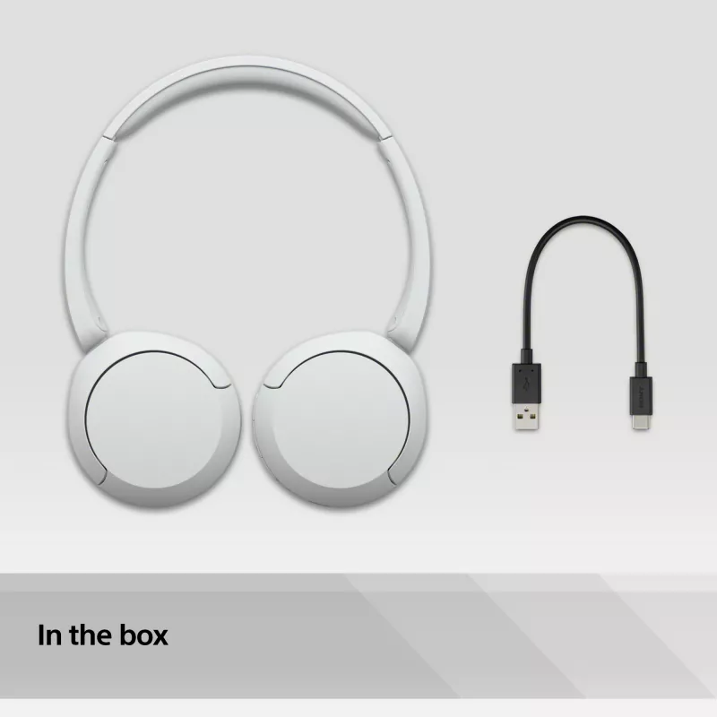 Sony WH-CH520 auriculares inalámbricos on-ear, Bluetooth 5.2, 50 h de reproducción, carga USB-C, blanco