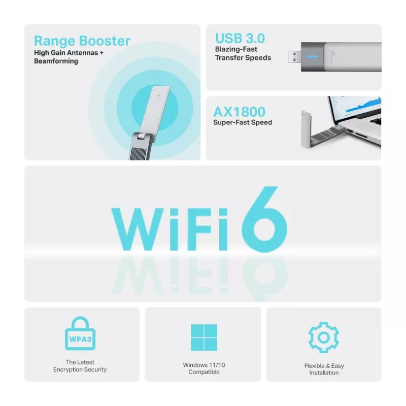 TP-Link Archer AX1800 High Gain Adaptador USB Wi-Fi 6 Dual-Band
