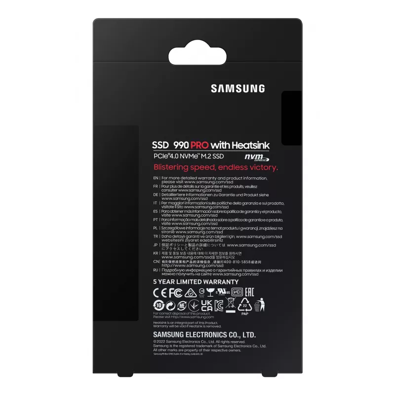 Unidad SSD Samsung 990 PRO con disipador 2000 GB M.2 2280 M.2 NVMe MZ-V9P2T0CW