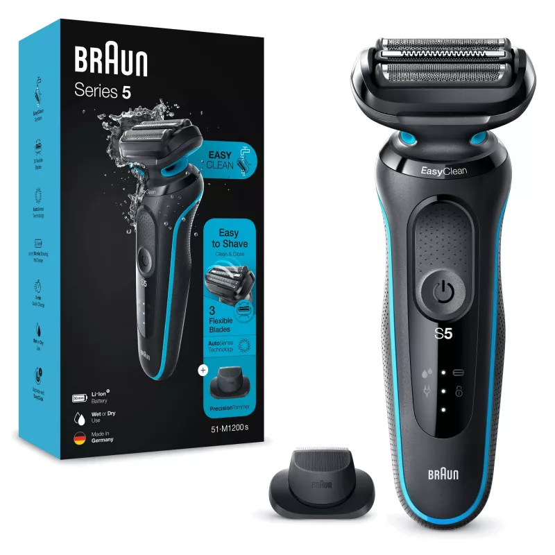 Braun Series 5 51-M1200s Afeitadora para hombre Afeitadora de láminas Recortadora Negra, Azul
