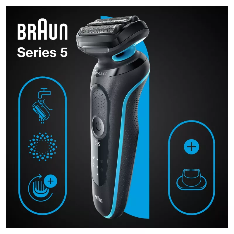 Braun Series 5 51-M1200s Afeitadora para hombre Afeitadora de láminas Recortadora Negra, Azul