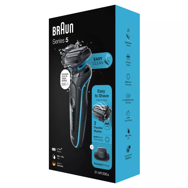 Braun Series 5 51-M1200s Afeitadora para hombre Afeitadora de láminas Recortadora Negra, Azul