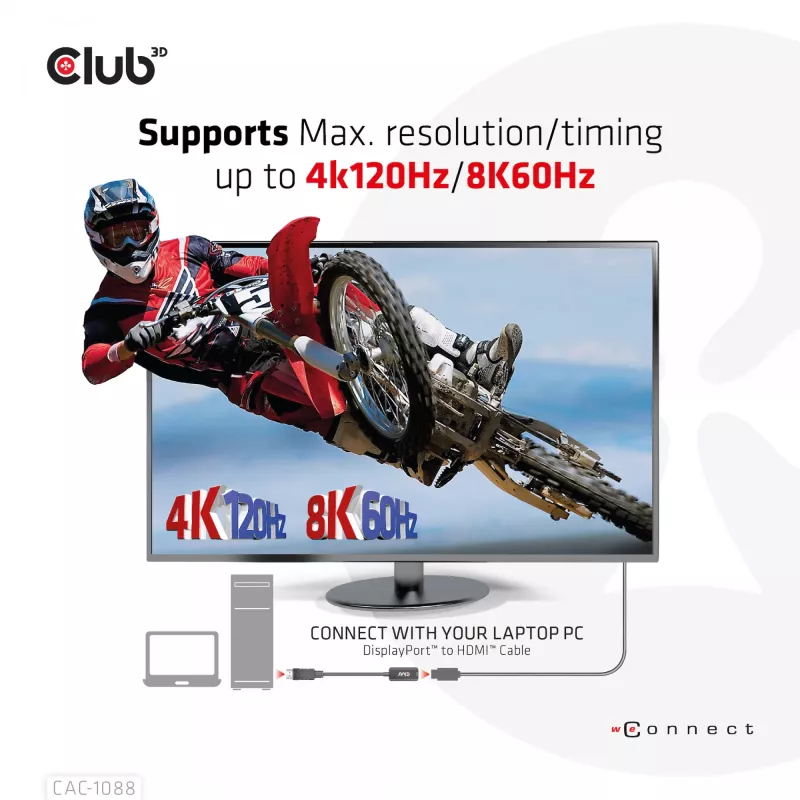 CLUB3D DisplayPort1.4 a HDMI 4K120Hz/8K60Hz HDR Adaptador Activo M/H