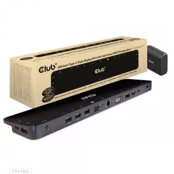 CLUB3D USB Gen1 Type-C Triple Display DP1.4 Alt mode Smart PD3.0 Charging Dock con Fuente de Alimentación 100 Watt
