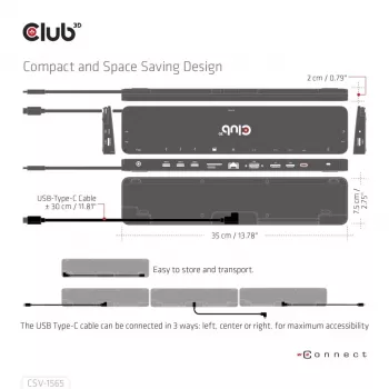 CLUB3D USB Gen1 Type-C Triple Display DP1.4 Alt mode Smart PD3.0 Charging Dock con Fuente de Alimentación 100 Watt