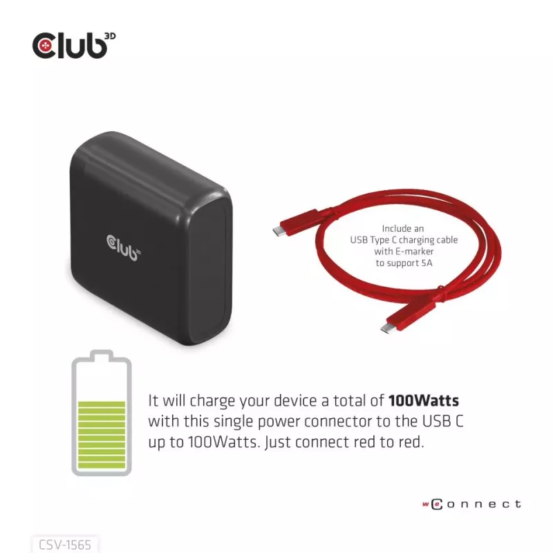 CLUB3D USB Gen1 Type-C Triple Display DP1.4 Alt mode Smart PD3.0 Charging Dock con Fuente de Alimentación 100 Watt