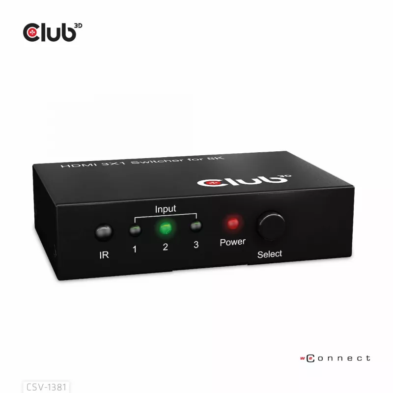 Club3D CSV-1381 conmutador HDMI 3 a 1, 8K60Hz/4K120Hz