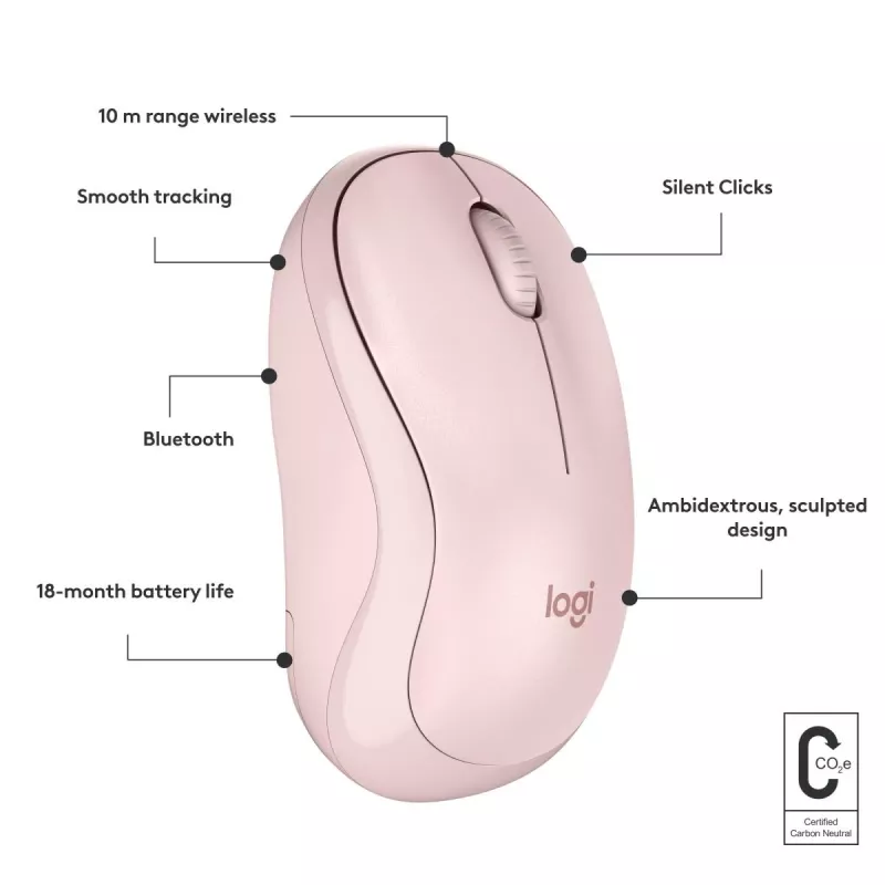 LOGITECH M240 Ratón Silencioso - Bluetooth - Rosa
