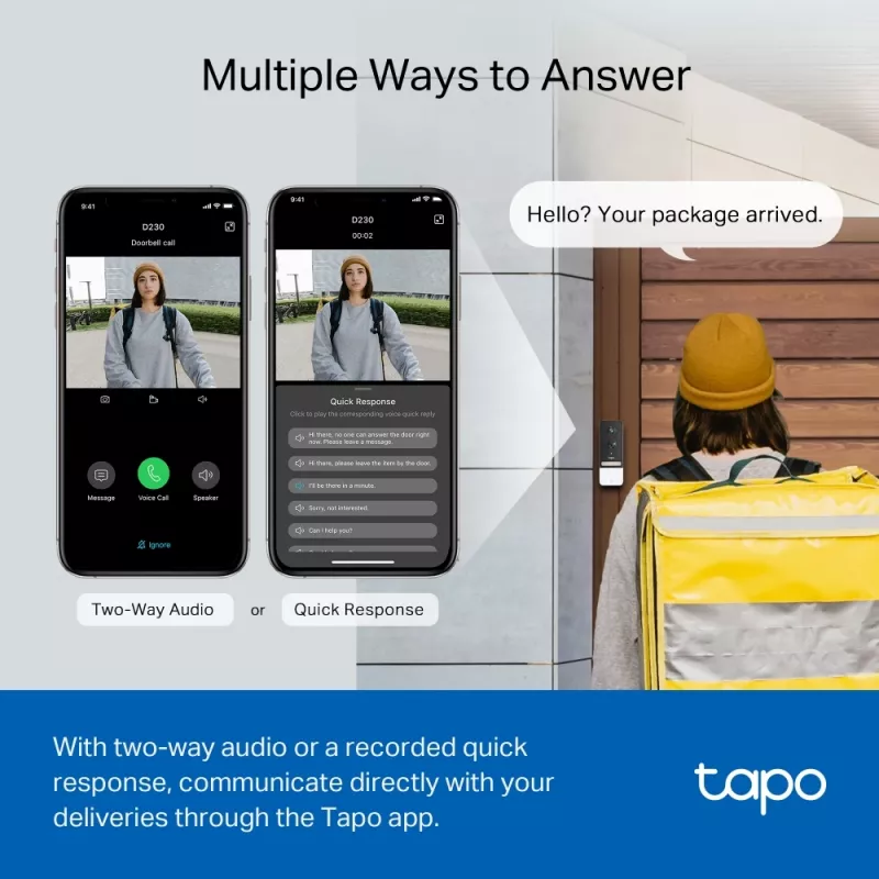TP-Link Tapo Kit de Cámara y Videoportero Inteligente, Negro, Blanco, IR, CE, RoHS, RCM,R-NZ,FCC, EAC, Triman, UKCA, G.711, 5 MP, 2560 x 1920 Píxeles