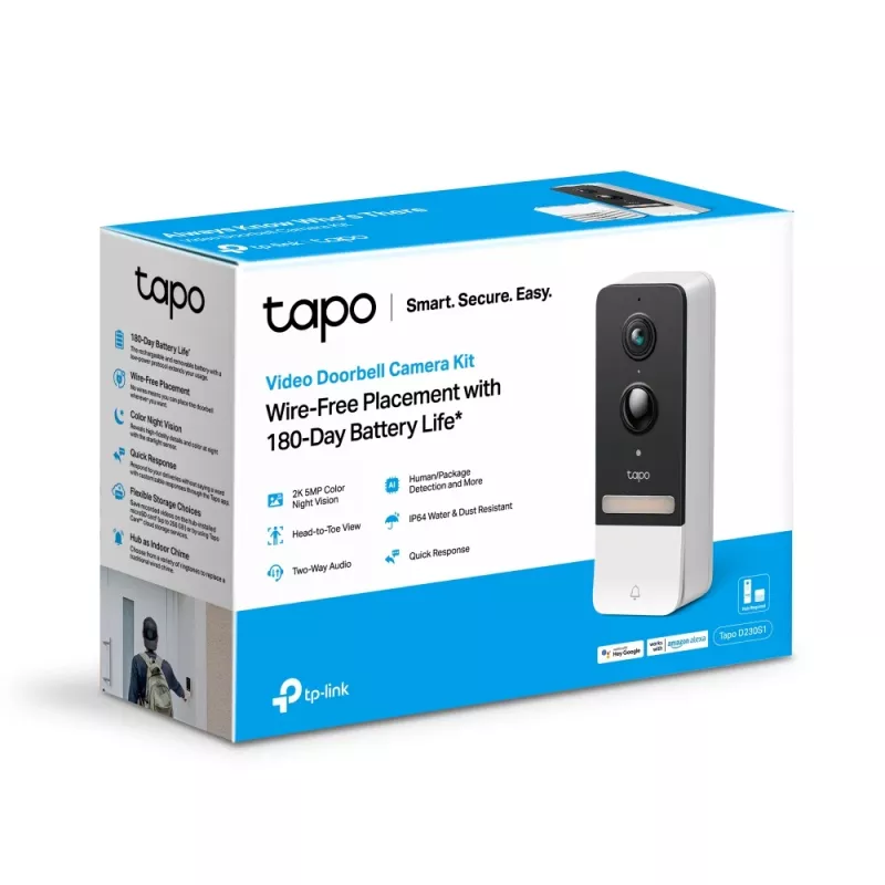 TP-Link Tapo Kit de Cámara y Videoportero Inteligente, Negro, Blanco, IR, CE, RoHS, RCM,R-NZ,FCC, EAC, Triman, UKCA, G.711, 5 MP, 2560 x 1920 Píxeles