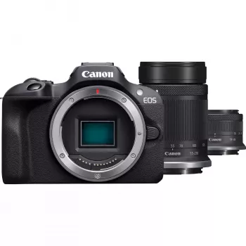 Canon EOS R100 Kit con RF-S 18-45mm f/4.5-6.3 IS STM y RF-S 55-210mm f/5-7.1 IS STM, negro (6052C023)