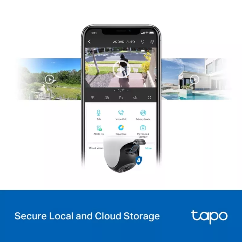TP-Link Tapo cámara de seguridad Wi-Fi con giro/inclinación para exterior, cámara de seguridad IP, interior y exterior, inalámbrica, CE, FCC, RoHS, RCM, techo, negro, blanco