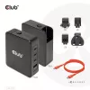 CLUB3D International Travel Charger 140W tecnología GaN, cuatro puertos USB Type-A (1x) y -C (3x), compatible con PPS + Power Delivery (PD) 3.1