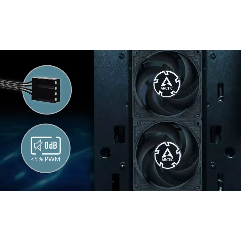 Ventilador de 80 mm Arctic P8 Max High-Performance PWM, 80 mm de diámetro, negro, 67,96 m³/h flujo de aire, 0,6 Sone