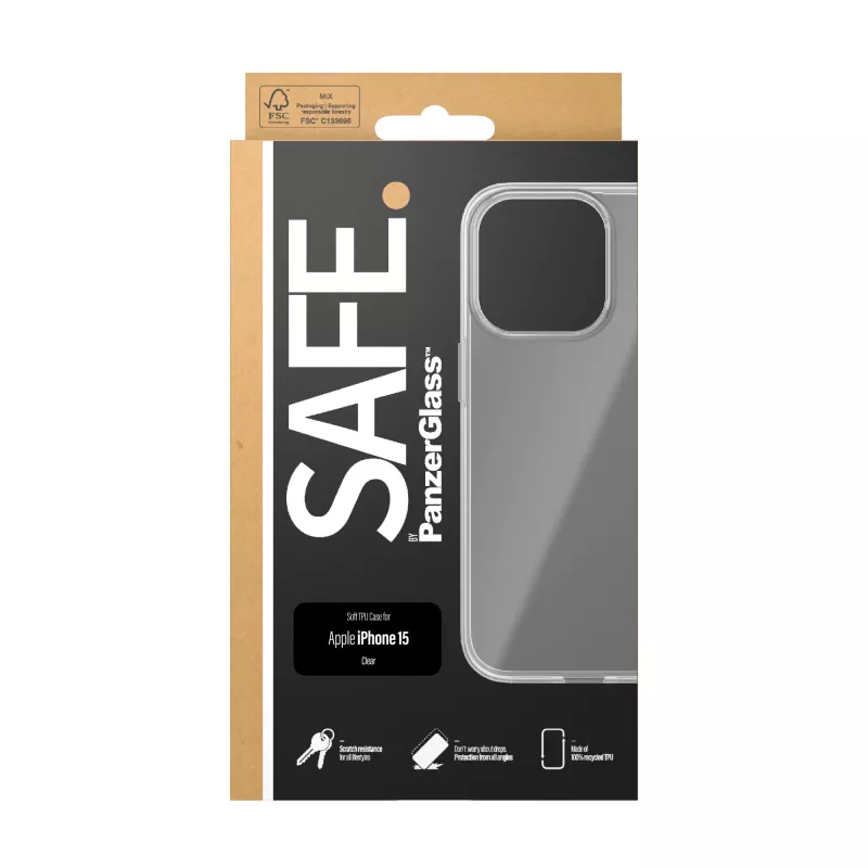 PanzerGlass SAFE. by ® Funda TPU Transparente iPhone 15, Funda, Apple, Apple - iPhone 15, Transparente